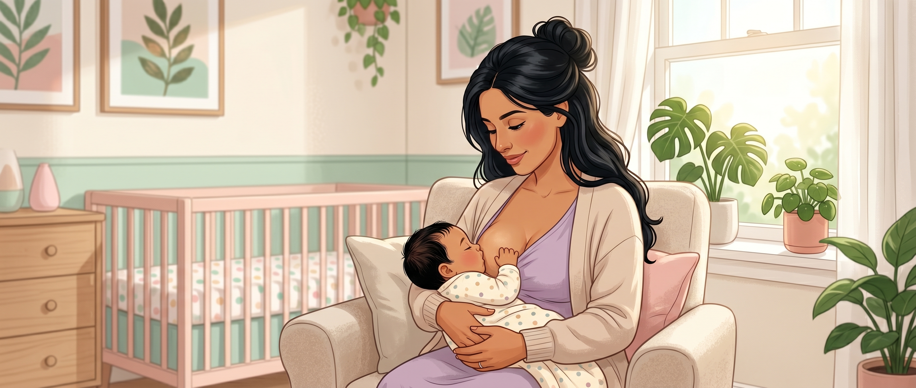 Madre lactando a su bebé en un ambiente cálido